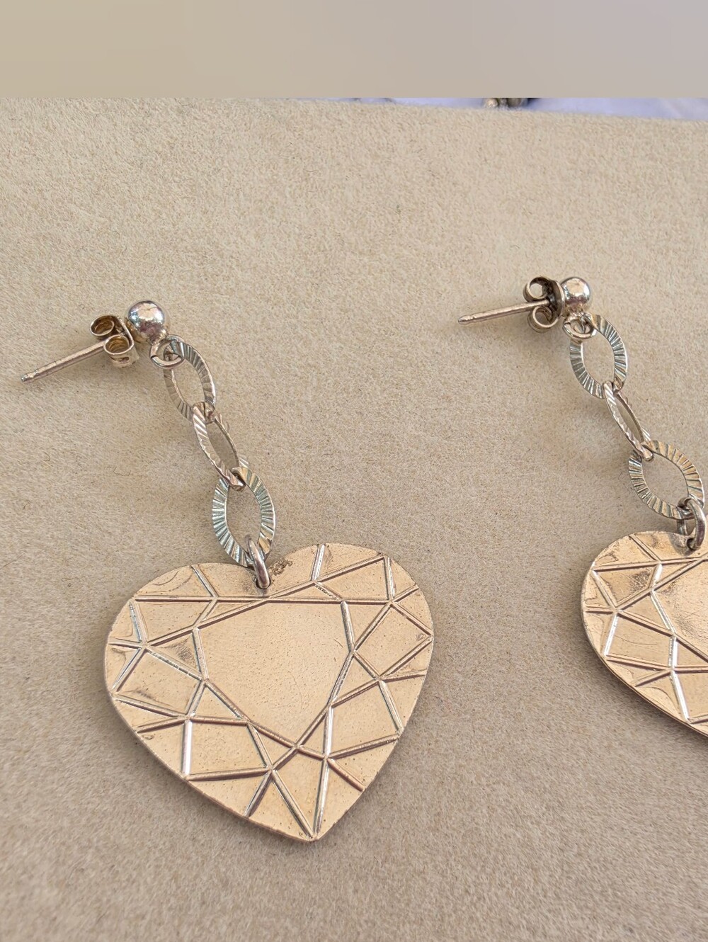 Sterling Silver Heart Drop Dangle Earrings • 5.52g